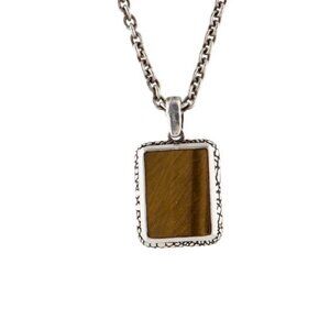 JOHN VARVATOS TIGER'S EYE QUARTZ STERLING SILVER 925 PENDANT NECKLACE